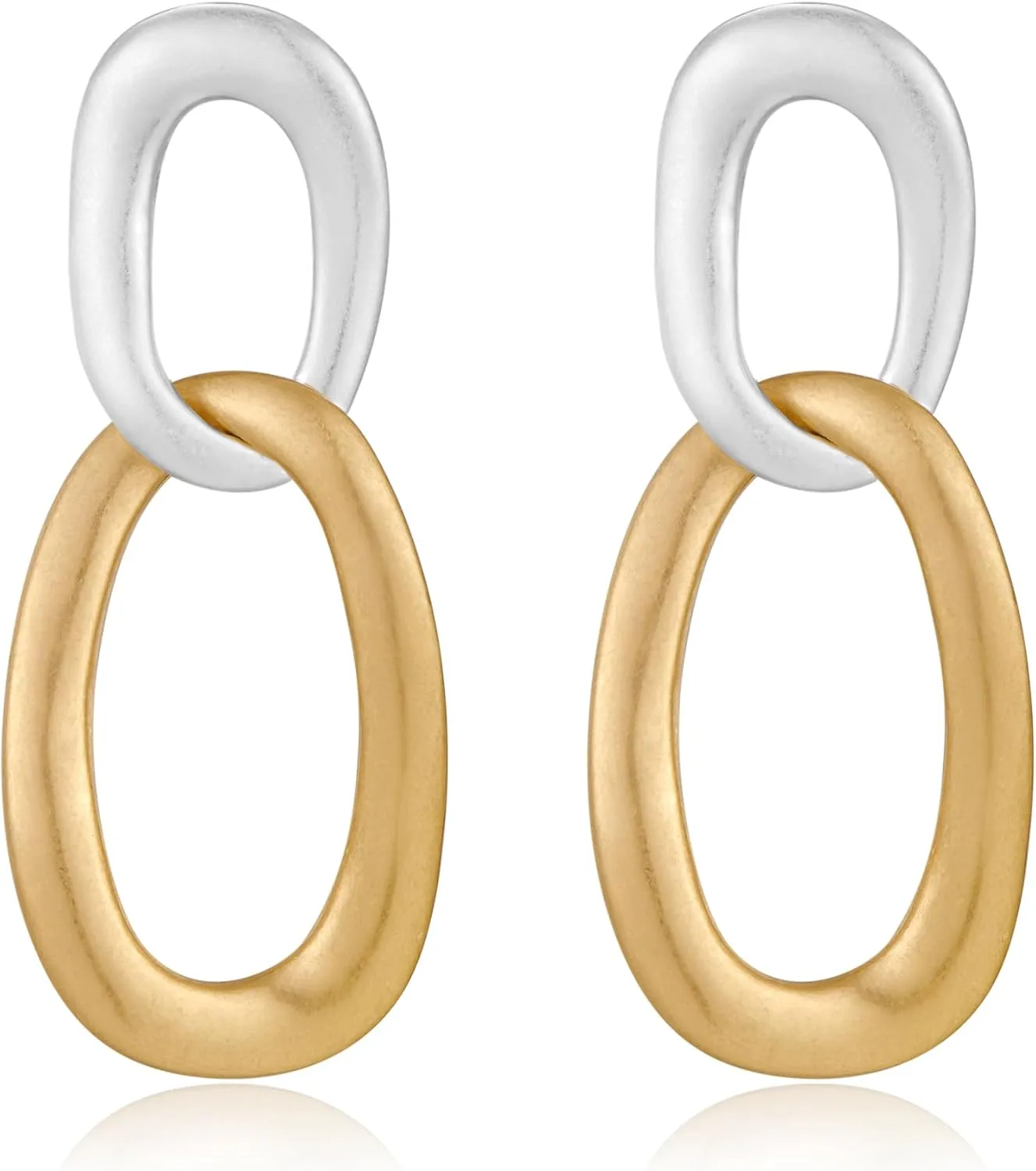 WOWORAMA Two Tone Dangle Earrings for Women Gold and Silver Circle Link Drop Earrings Boho Vintage Statement Geometric Earrings Fashion Jewelry
