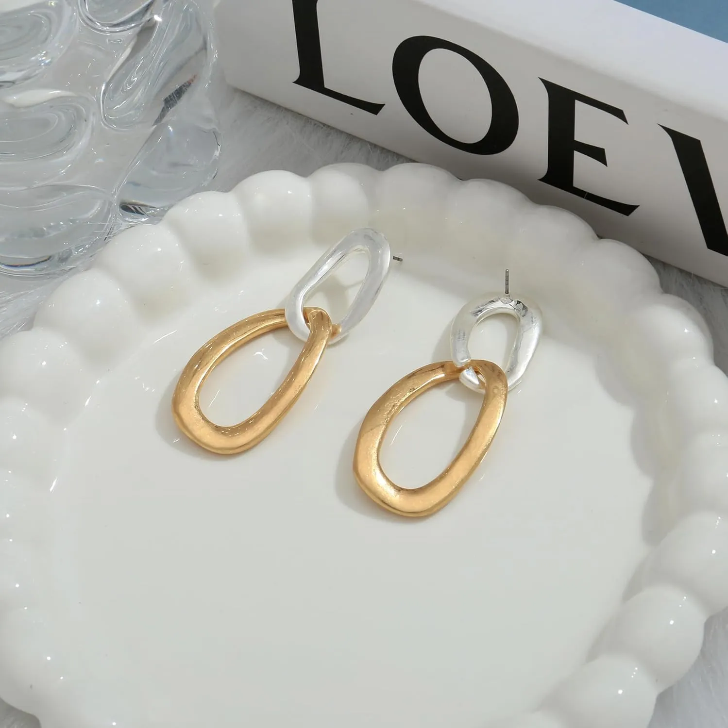WOWORAMA Two Tone Dangle Earrings for Women Gold and Silver Circle Link Drop Earrings Boho Vintage Statement Geometric Earrings Fashion Jewelry