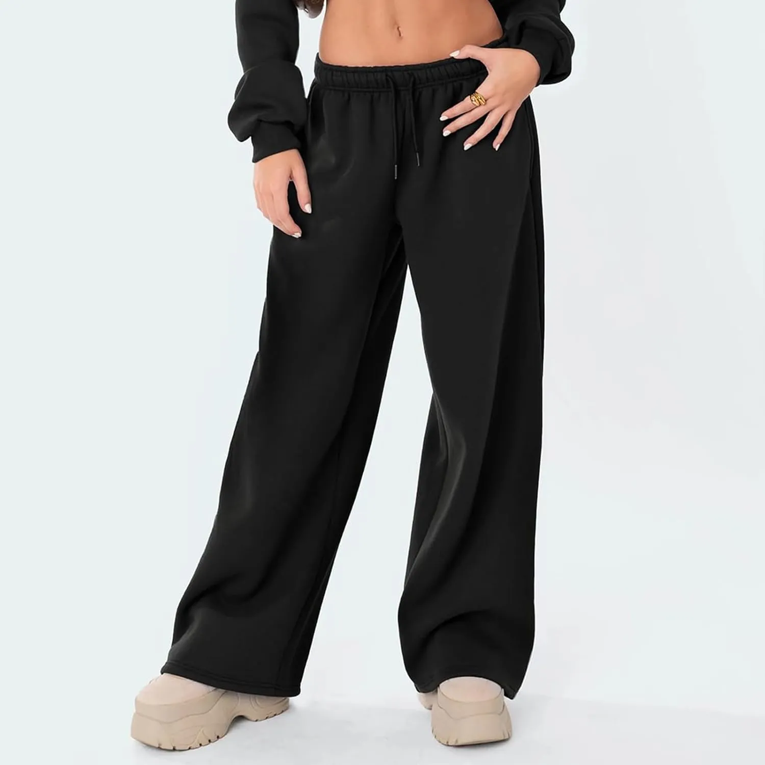 XBTCLXEBCO Womens Wide Leg Sweatpants Elastic High Waist Straight Leg Jogger Pants Teen Girls Baggy Workout Lounge Trousers