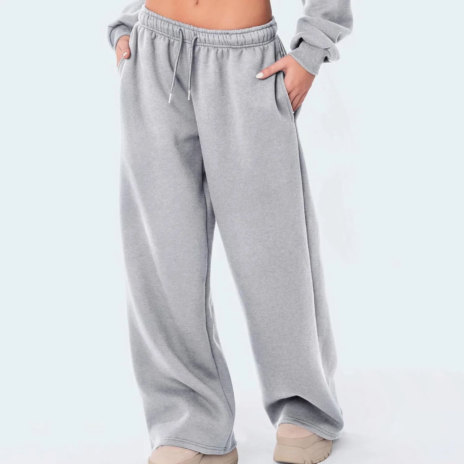 XBTCLXEBCO Womens Wide Leg Sweatpants Elastic High Waist Straight Leg Jogger Pants Teen Girls Baggy Workout Lounge Trousers