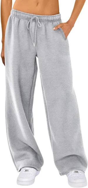 XBTCLXEBCO Womens Wide Leg Sweatpants Elastic High Waist Straight Leg Jogger Pants Teen Girls Baggy Workout Lounge Trousers