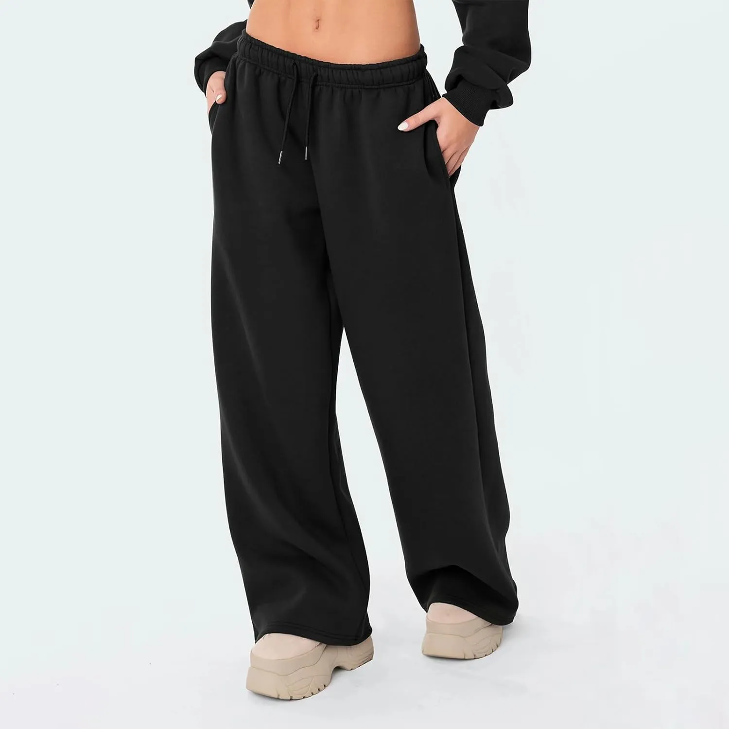 XBTCLXEBCO Womens Wide Leg Sweatpants Elastic High Waist Straight Leg Jogger Pants Teen Girls Baggy Workout Lounge Trousers