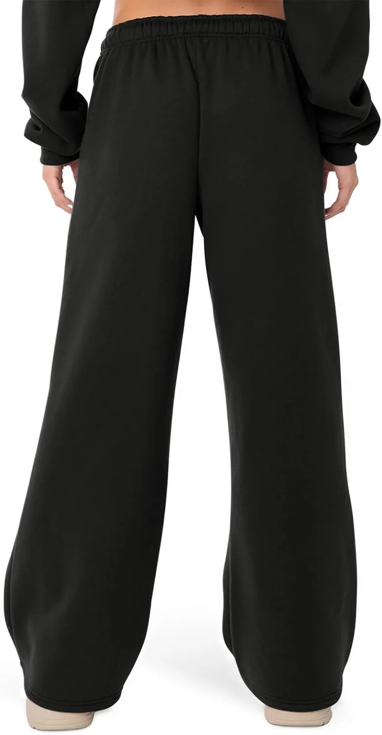 XBTCLXEBCO Womens Wide Leg Sweatpants Elastic High Waist Straight Leg Jogger Pants Teen Girls Baggy Workout Lounge Trousers