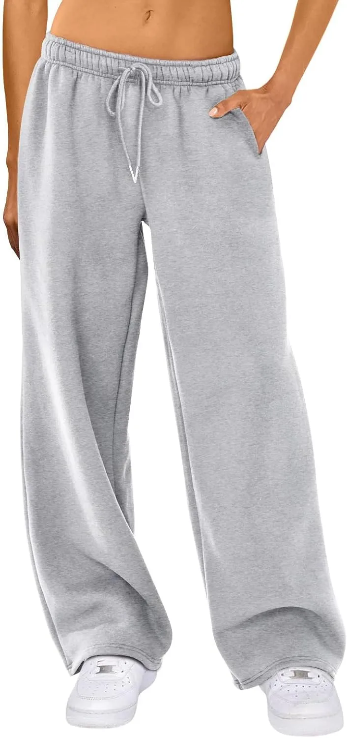XBTCLXEBCO Womens Wide Leg Sweatpants Elastic High Waist Straight Leg Jogger Pants Teen Girls Baggy Workout Lounge Trousers