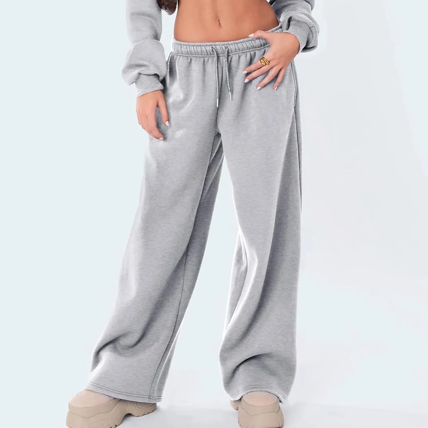 XBTCLXEBCO Womens Wide Leg Sweatpants Elastic High Waist Straight Leg Jogger Pants Teen Girls Baggy Workout Lounge Trousers