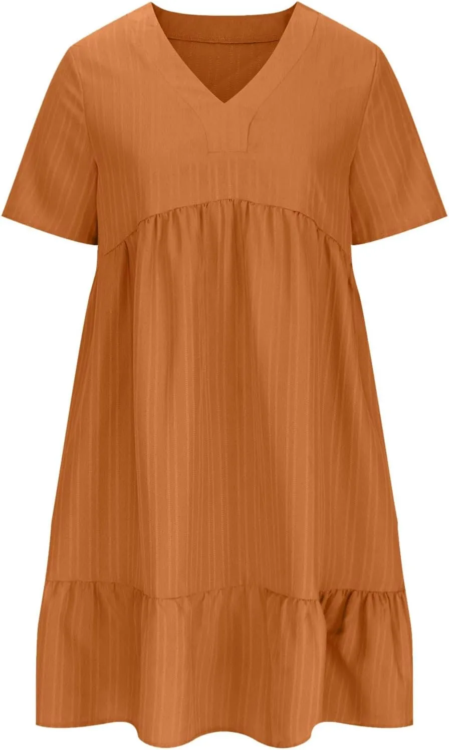 XUNRYAN 2025 Summer Womens Dress V Neck Short Sleeve Mini Dresses Flowy Tiered Ruffle Casual Beach Vacation Sundress Outfit