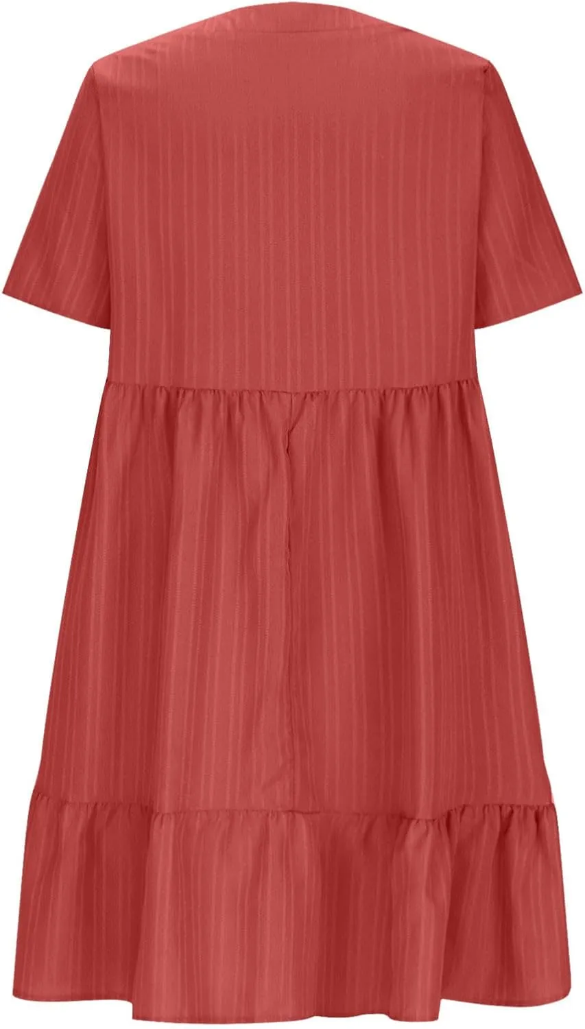 XUNRYAN 2025 Summer Womens Dress V Neck Short Sleeve Mini Dresses Flowy Tiered Ruffle Casual Beach Vacation Sundress Outfit
