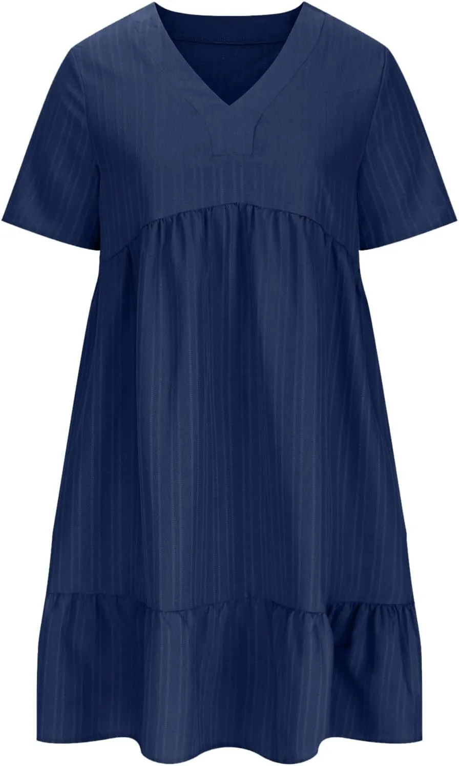 XUNRYAN 2025 Summer Womens Dress V Neck Short Sleeve Mini Dresses Flowy Tiered Ruffle Casual Beach Vacation Sundress Outfit