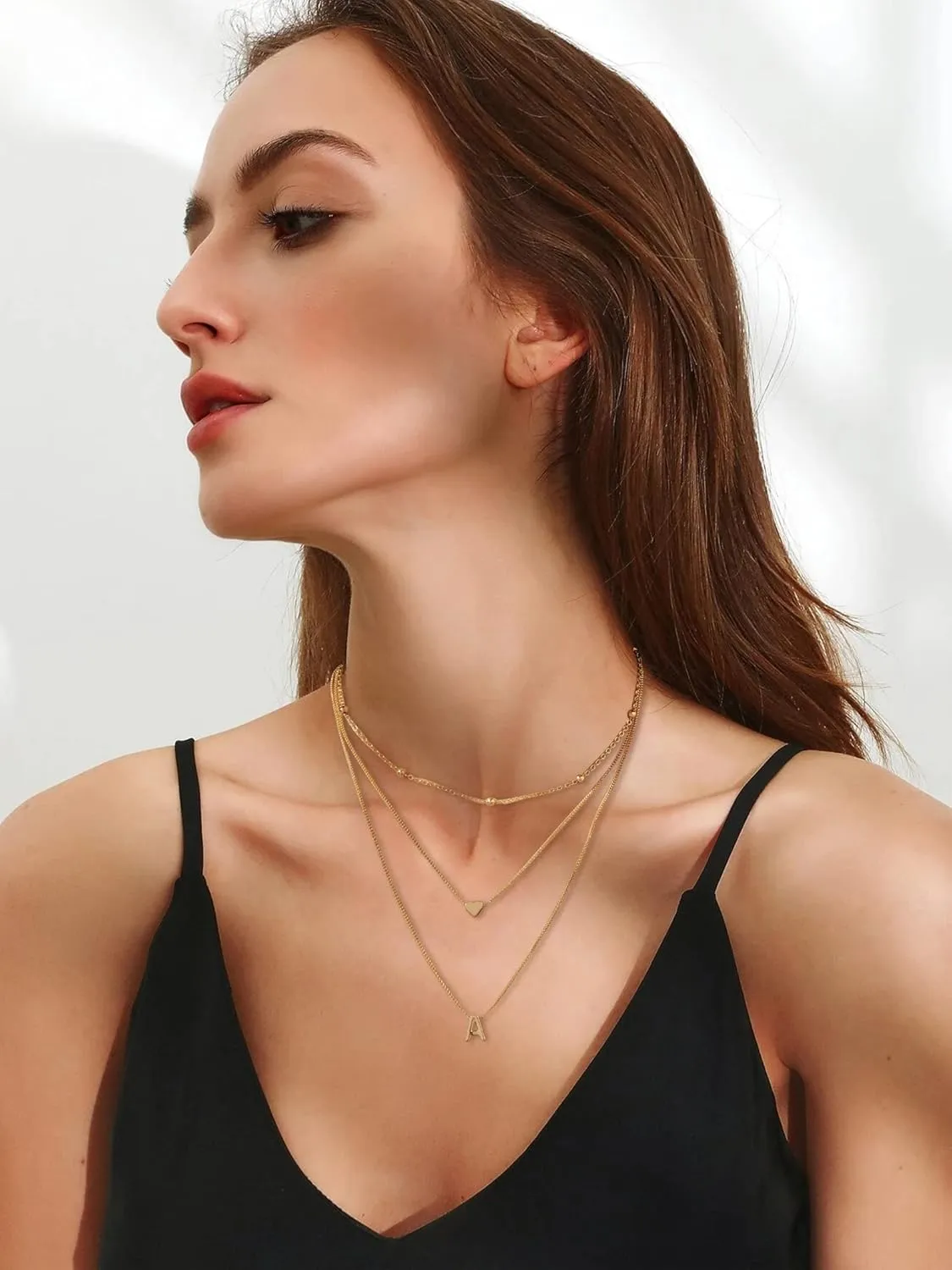 YANCHUN Layered Initial Necklaces for Women Dainty Heart Initial Necklaces Letter Necklace Pendant Choker Beach Vacation Essentials Jewelry Gifts for Women
