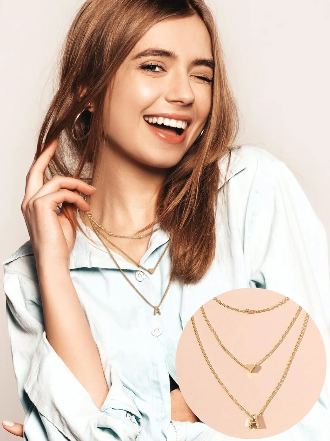 YANCHUN Layered Initial Necklaces for Women Dainty Heart Initial Necklaces Letter Necklace Pendant Choker Beach Vacation Essentials Jewelry Gifts for Women
