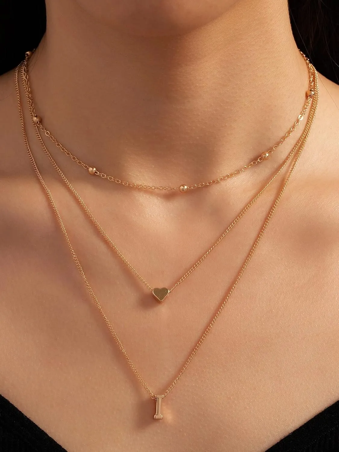 YANCHUN Layered Initial Necklaces for Women Dainty Heart Initial Necklaces Letter Necklace Pendant Choker Beach Vacation Essentials Jewelry Gifts for Women