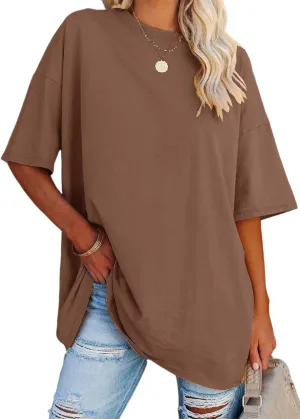 YEXIPO Women's Oversized T Shirts Summer Short Sleeve Loose Fit Casual Crewneck Plain Tunic Tops