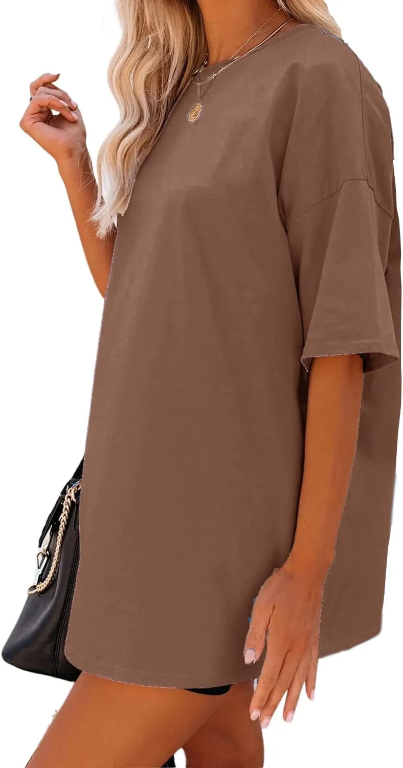 YEXIPO Women's Oversized T Shirts Summer Short Sleeve Loose Fit Casual Crewneck Plain Tunic Tops