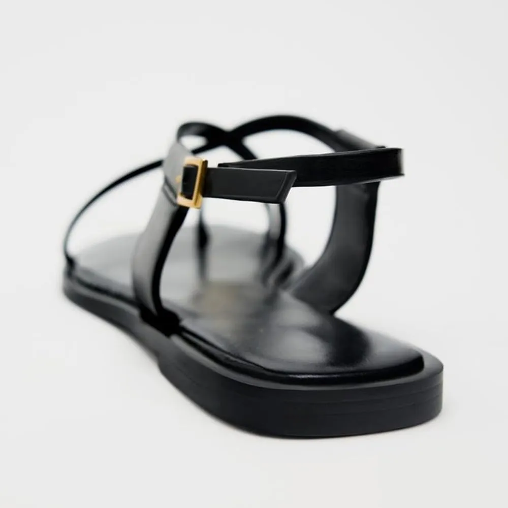 YIYA Women's Gladiator Flat Strappy Sandals Open Square Toe Flat Low Heels Ankle Strap Summer Dress Wrap Shoes