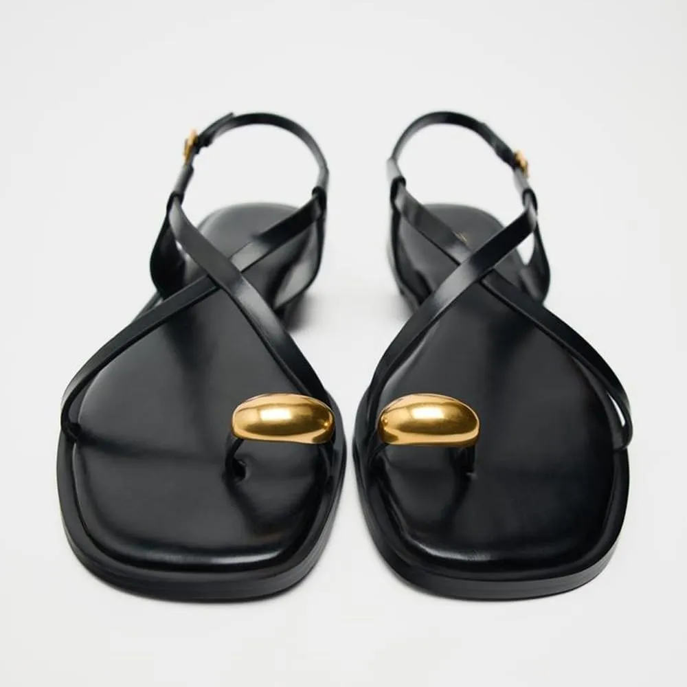 YIYA Women's Gladiator Flat Strappy Sandals Open Square Toe Flat Low Heels Ankle Strap Summer Dress Wrap Shoes