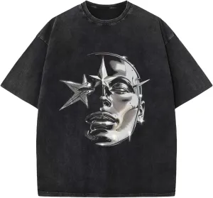 YKR Men Oversized T Shirts Vintage Cotton Tee Loose Fit Short Sleeve Casual Washed Tee Unisex Streetwear Baggy Graphic Tops