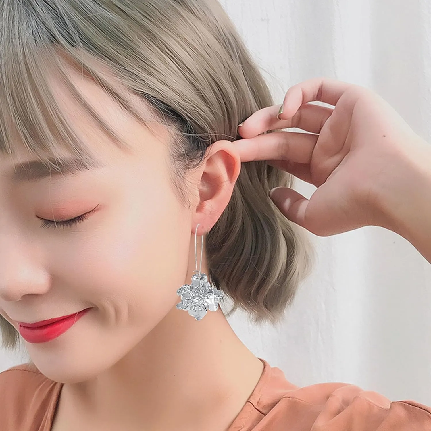 YUNXI Unique Boho Flower Dangle Earrings Exaggerated Layered Floral Petal Drop Dangle Statement Stud Earring for Women Jewelry with Box