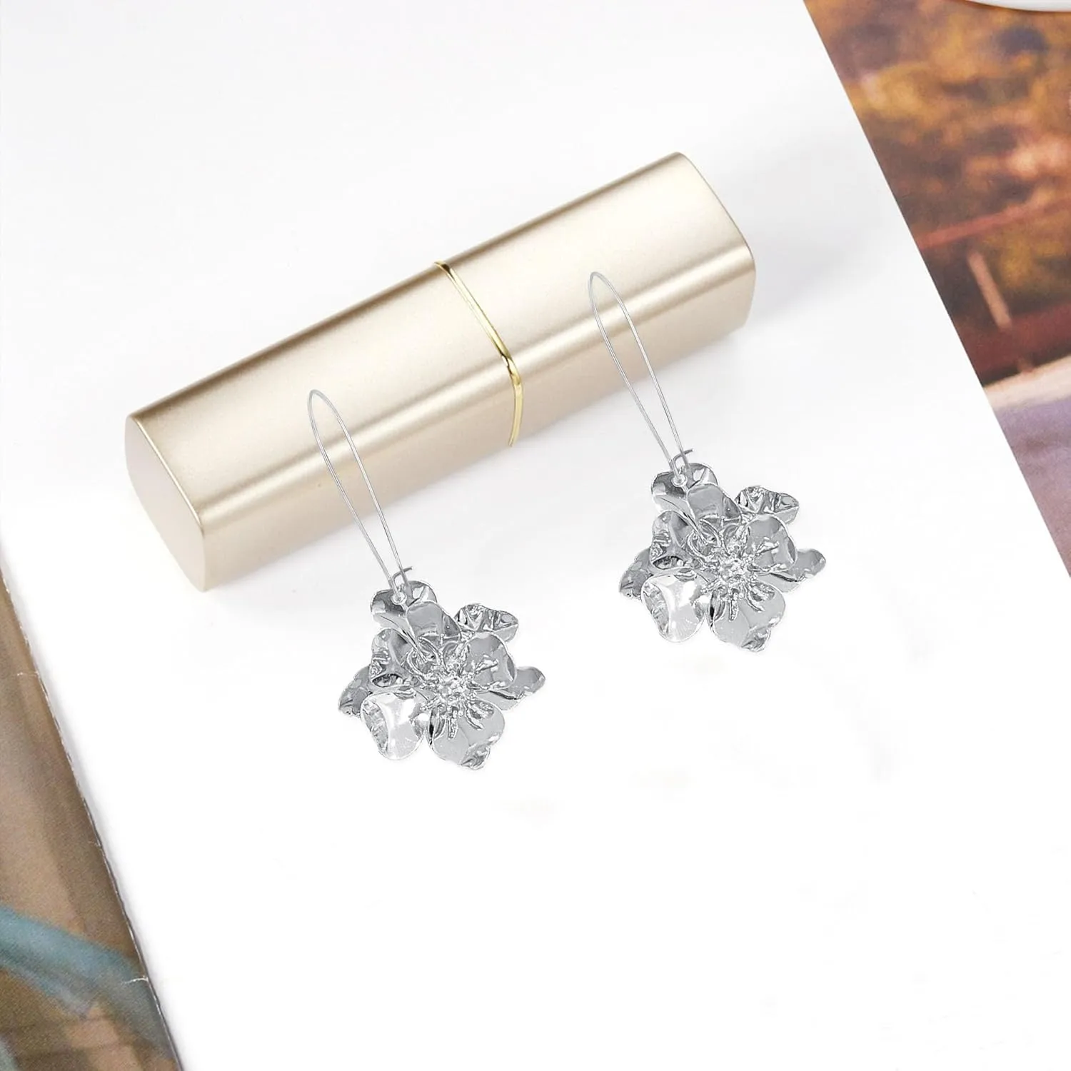 YUNXI Unique Boho Flower Dangle Earrings Exaggerated Layered Floral Petal Drop Dangle Statement Stud Earring for Women Jewelry with Box