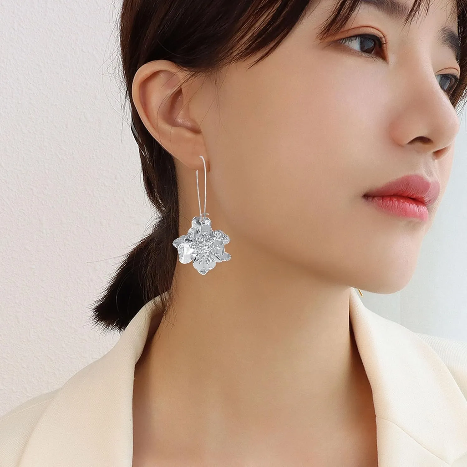 YUNXI Unique Boho Flower Dangle Earrings Exaggerated Layered Floral Petal Drop Dangle Statement Stud Earring for Women Jewelry with Box