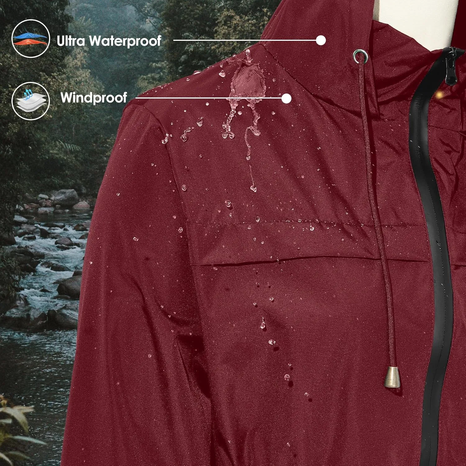 Zando Packable Rain Jacket Women Waterproof Long Rain Coat Lightweight with Hood Windbreaker Jackets Outdoor Trench Coat