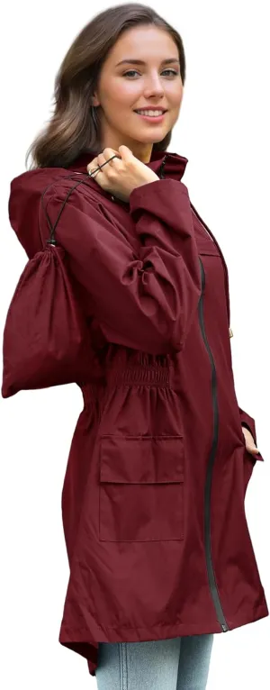 Zando Packable Rain Jacket Women Waterproof Long Rain Coat Lightweight with Hood Windbreaker Jackets Outdoor Trench Coat
