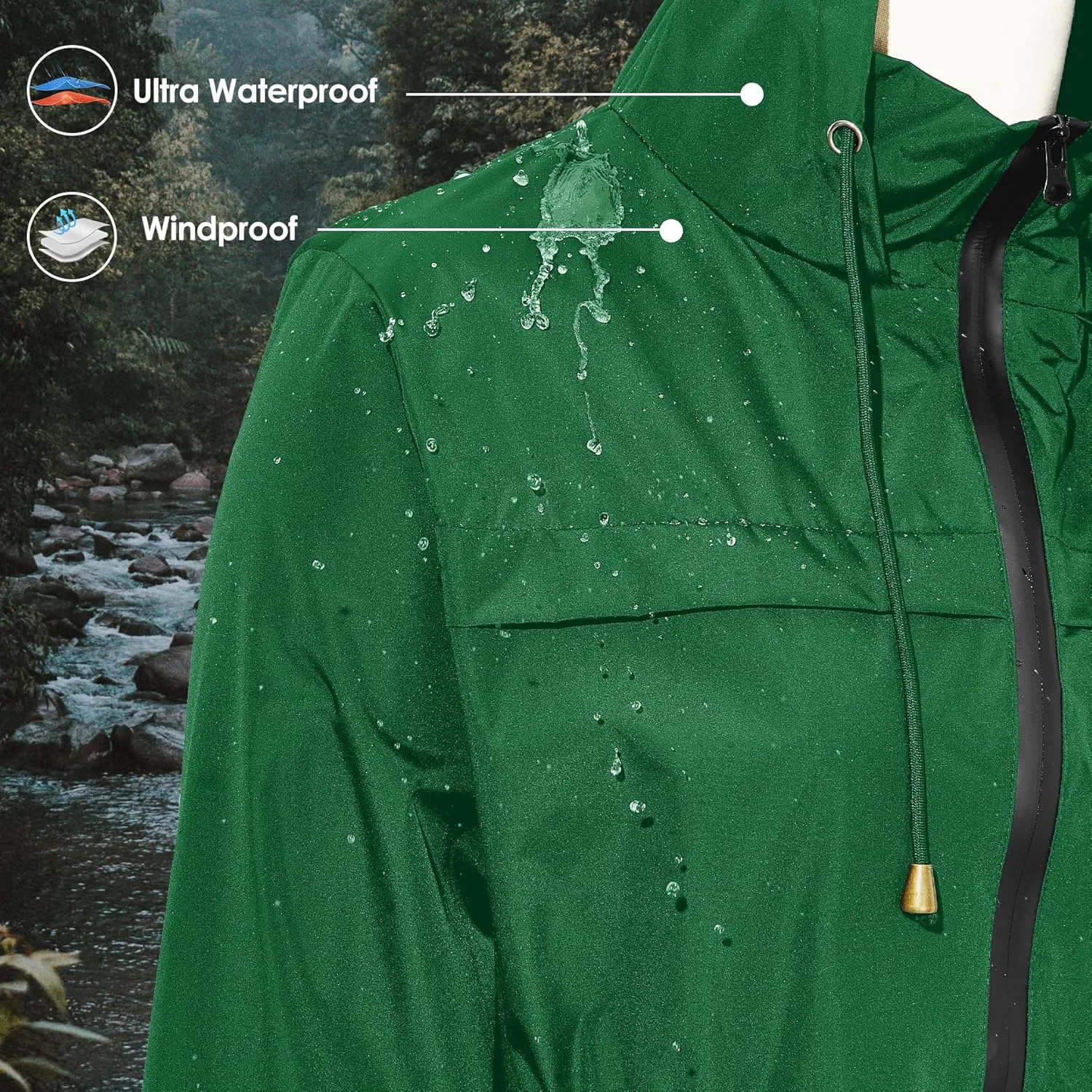 Zando Packable Rain Jacket Women Waterproof Long Rain Coat Lightweight with Hood Windbreaker Jackets Outdoor Trench Coat
