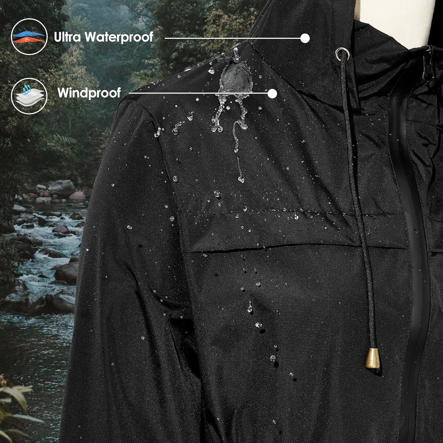 Zando Packable Rain Jacket Women Waterproof Long Rain Coat Lightweight with Hood Windbreaker Jackets Outdoor Trench Coat