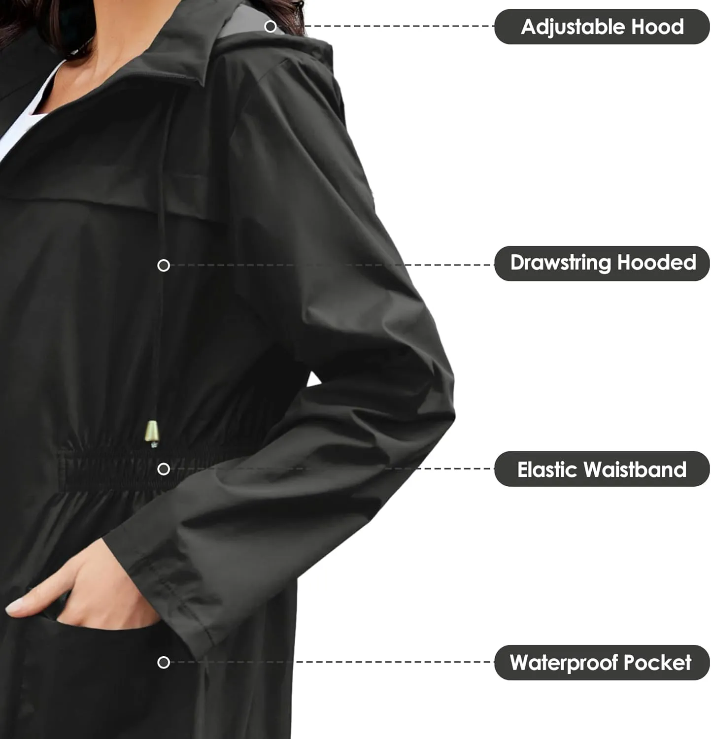 Zando Packable Rain Jacket Women Waterproof Long Rain Coat Lightweight with Hood Windbreaker Jackets Outdoor Trench Coat