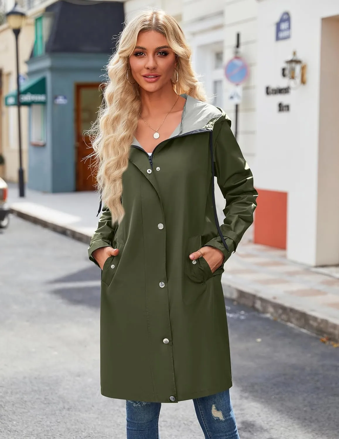 Zeagoo Womens Waterproof Raincoat Lightweight Rain Jacket Women Long Hooded Trench Coats Outdoor Windbreaker Travel Jacket