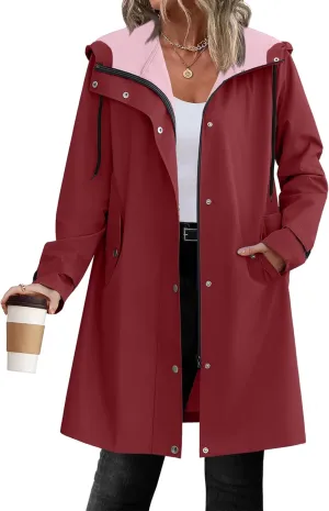 Zeagoo Womens Waterproof Raincoat Lightweight Rain Jacket Women Long Hooded Trench Coats Outdoor Windbreaker Travel Jacket