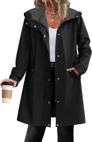 Zeagoo Womens Waterproof Raincoat Lightweight Rain Jacket Women Long Hooded Trench Coats Outdoor Windbreaker Travel Jacket