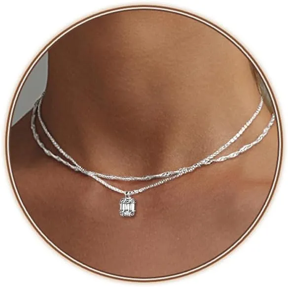 Zeffy Diamond Necklaces for Women, Dainty Gold Necklace 18k Gold Plated Layered Necklaces Simple Gold CZ Diamond Pendant Necklaces for Women Trendy Jewelry Gifts for Girls