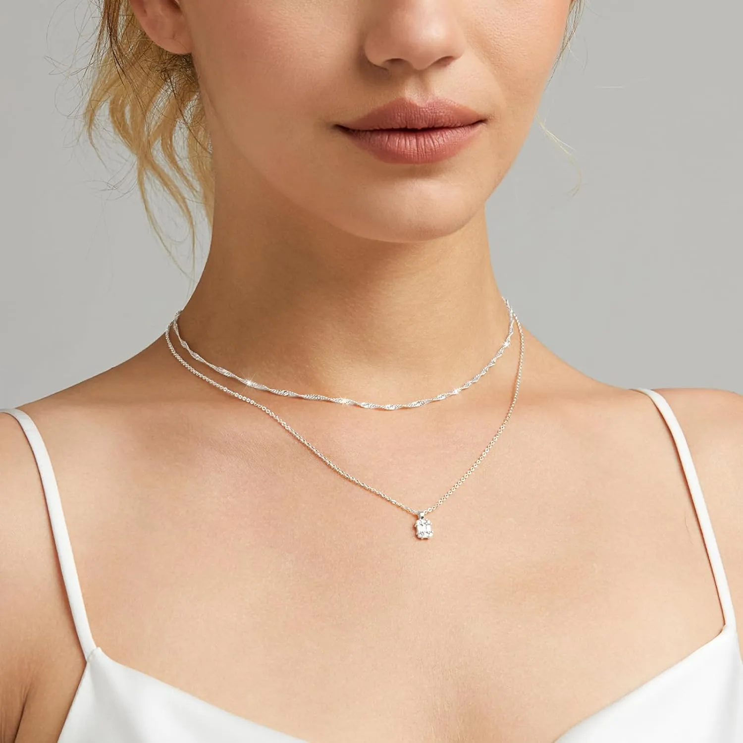 Zeffy Diamond Necklaces for Women, Dainty Gold Necklace 18k Gold Plated Layered Necklaces Simple Gold CZ Diamond Pendant Necklaces for Women Trendy Jewelry Gifts for Girls