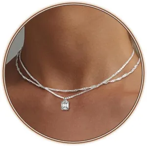 Zeffy Diamond Necklaces for Women, Dainty Gold Necklace 18k Gold Plated Layered Necklaces Simple Gold CZ Diamond Pendant Necklaces for Women Trendy Jewelry Gifts for Girls