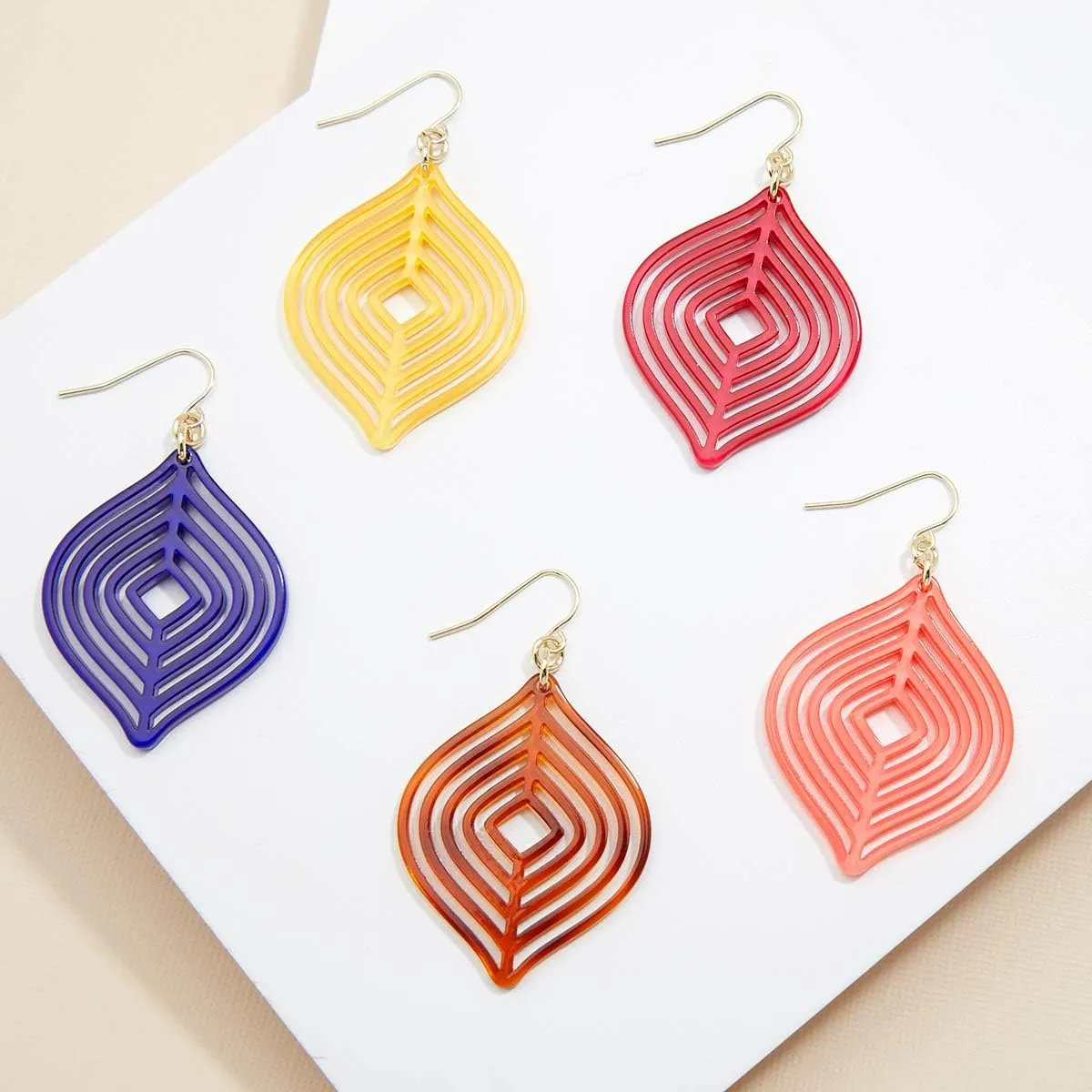 ZENZII Acrylic Earrings Resin Layered Leaf Drop Dangle Earrings with Gold Post fasion gift for Women