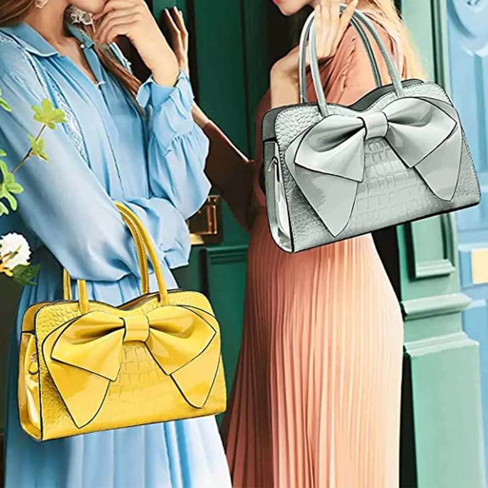 ZiMing Glossy Patent Leather Handbag for Women Satchel Bag Bowknot Purse Top Handle Bags Stylish Shoulder Bag Medium Tote Bag