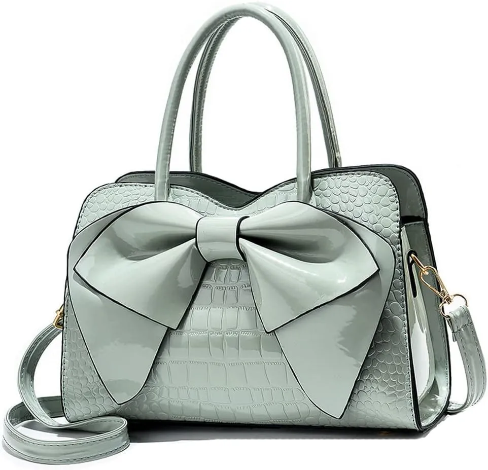 ZiMing Glossy Patent Leather Handbag for Women Satchel Bag Bowknot Purse Top Handle Bags Stylish Shoulder Bag Medium Tote Bag