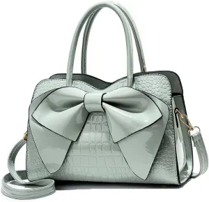 ZiMing Glossy Patent Leather Handbag for Women Satchel Bag Bowknot Purse Top Handle Bags Stylish Shoulder Bag Medium Tote Bag