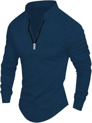 Zipper Shirts for Men's Slim Fit Shirt Casual Stretch Shoulder Pleated Zip Shirt T Shirts Men Pack Men Shirt