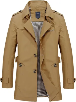 ZWRXW Mens Trench Coats Slim Fit Single Breasted Lightweight Lapel Long Jacket Office Fall Overcoat Winter Pea Coat